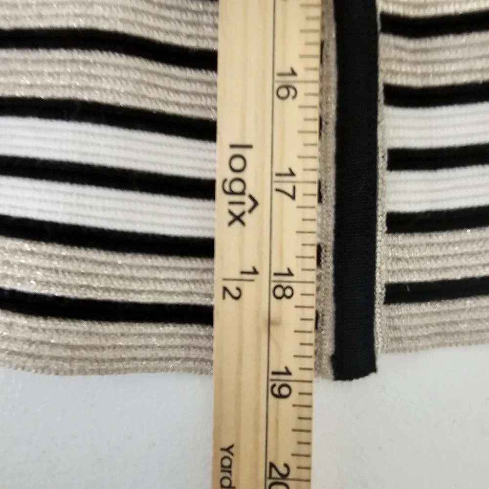 White House Black Market Sweater Womens XS‎ Black Striped Knit Cardigan Metallic